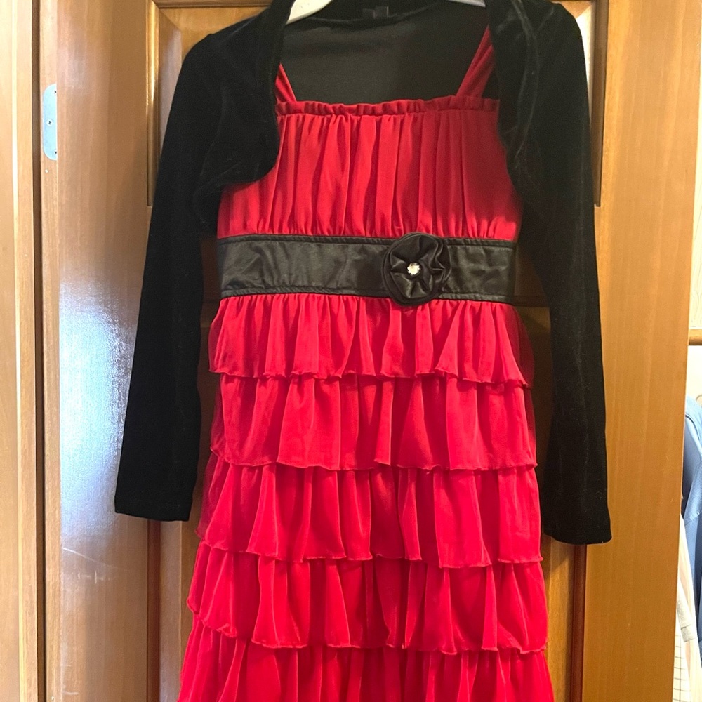 Girls Holiday dress black velvet and Red by My Michelle size 16